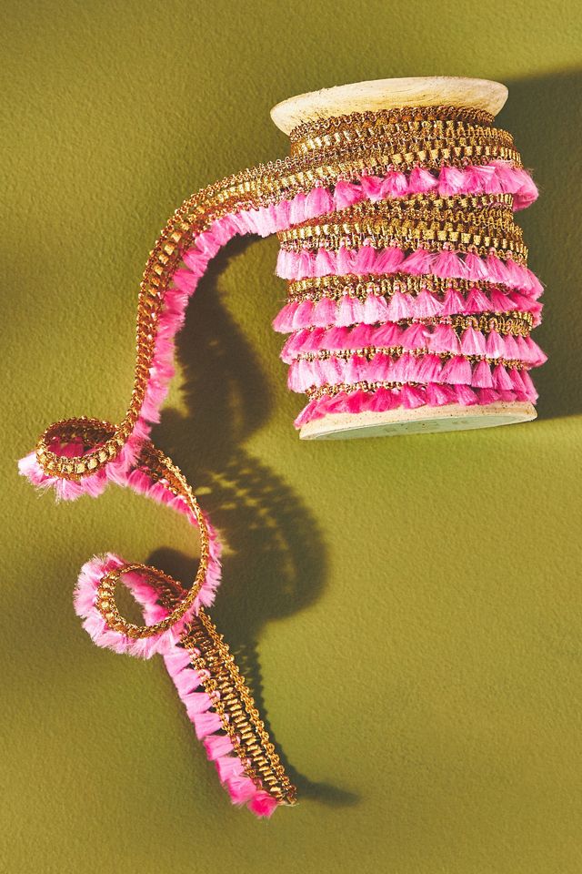 Metallic Gold Trim Tassel Gift Wrap Ribbon | Anthropologie UK