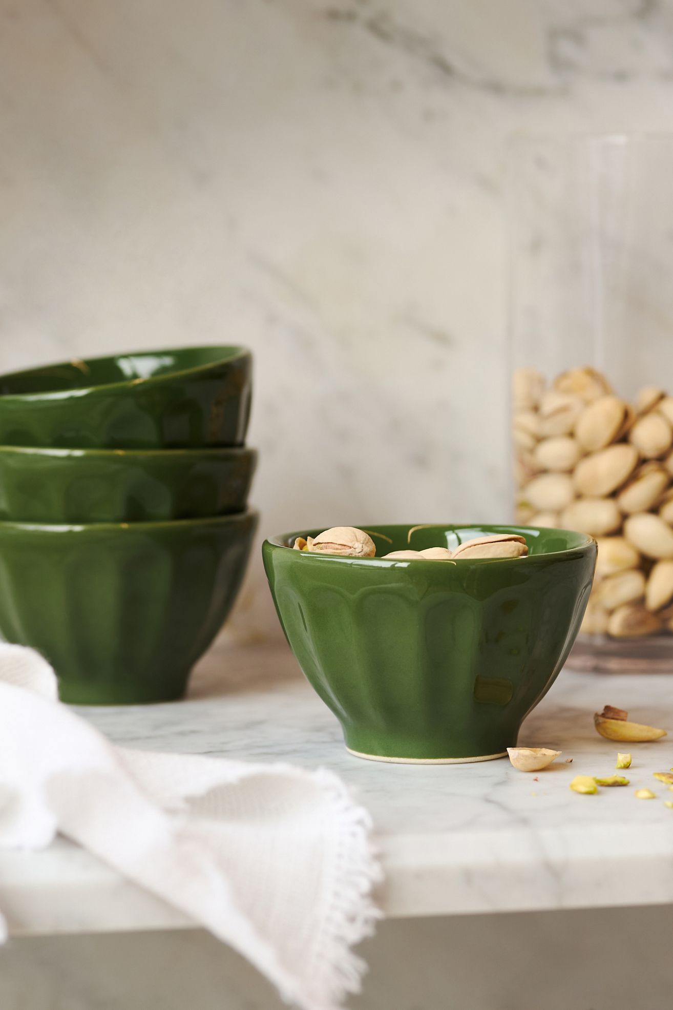 The Amelie Latte Stoneware Nut Bowls, Set of 4 - Fern, Set Of 4