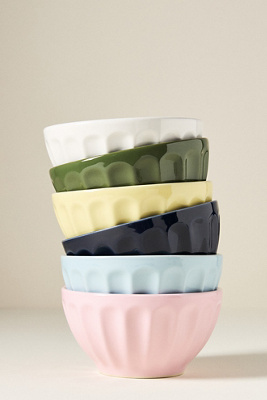 Anthropologie The Latte Stoneware Cereal Bowls, Assorted Set Of 6: Amelie Edition