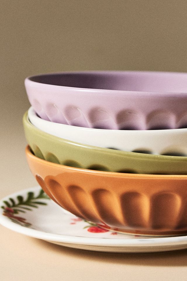 Amelie Latte Portuguese Stoneware Pasta Bowls, Set of 4 #4