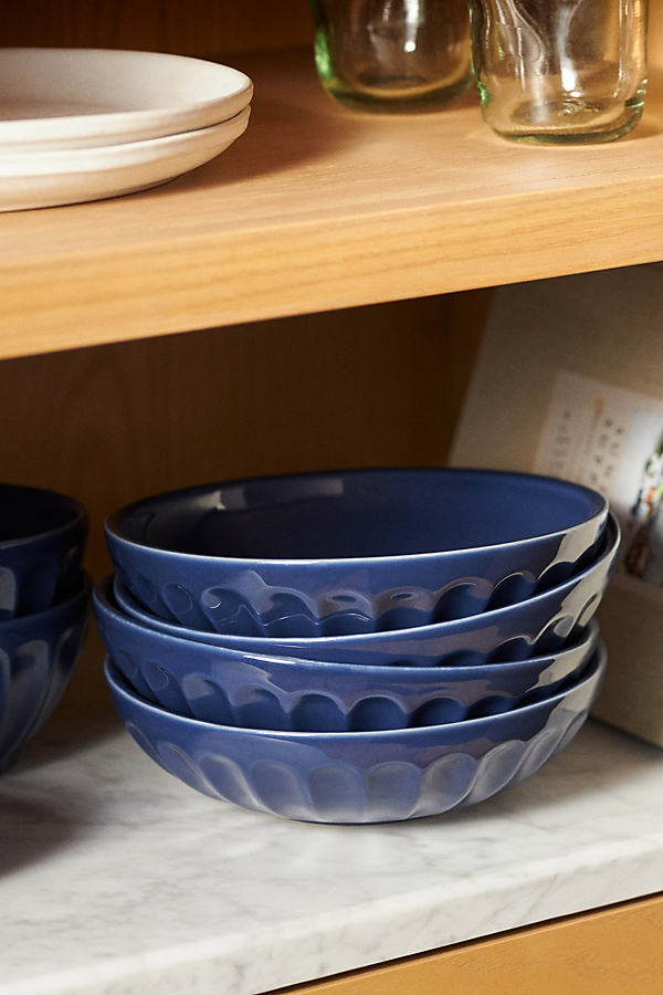 Anthropologie Amelie Latte Pasta Bowls, Set Of 4 In Blue