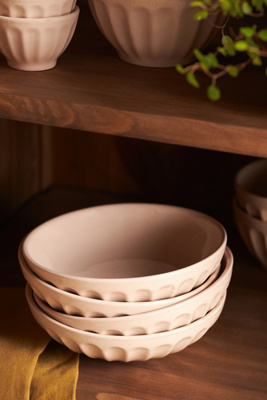 Anthropologie Amelie Latte Portuguese Stoneware Pasta Bowls, Set Of 4 In Neutral