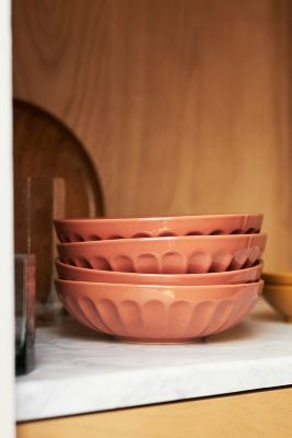 Anthropologie Amelie Latte Pasta Bowls, Set Of 4 In Red