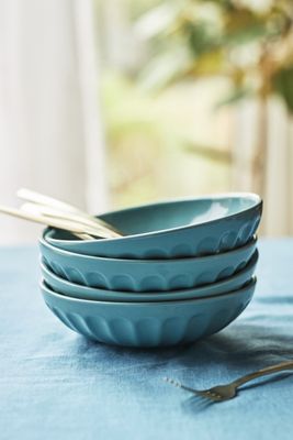 Amelie Latte Portuguese Stoneware Pasta Bowls, Set of 4