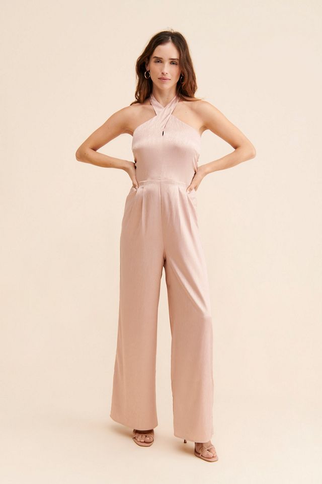 Du Paradis Cross-Neck Satin Jumpsuit