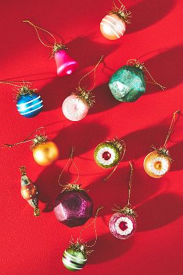 Anthropologie GOLD BAUBLE Ball ORNAMENTS set of 6 Glazed Glass store & Metal