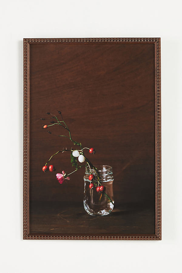 Artfully Walls Still Life With Rose, Snowberries, And Rosehips Wall Art In Brown