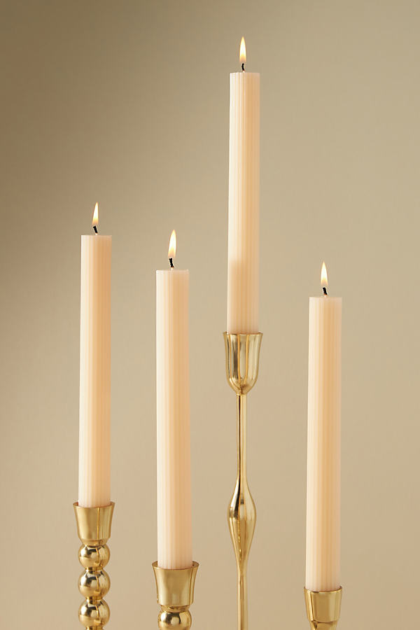 Anthropologie Fluted Taper Candles, Set Of 4 In White