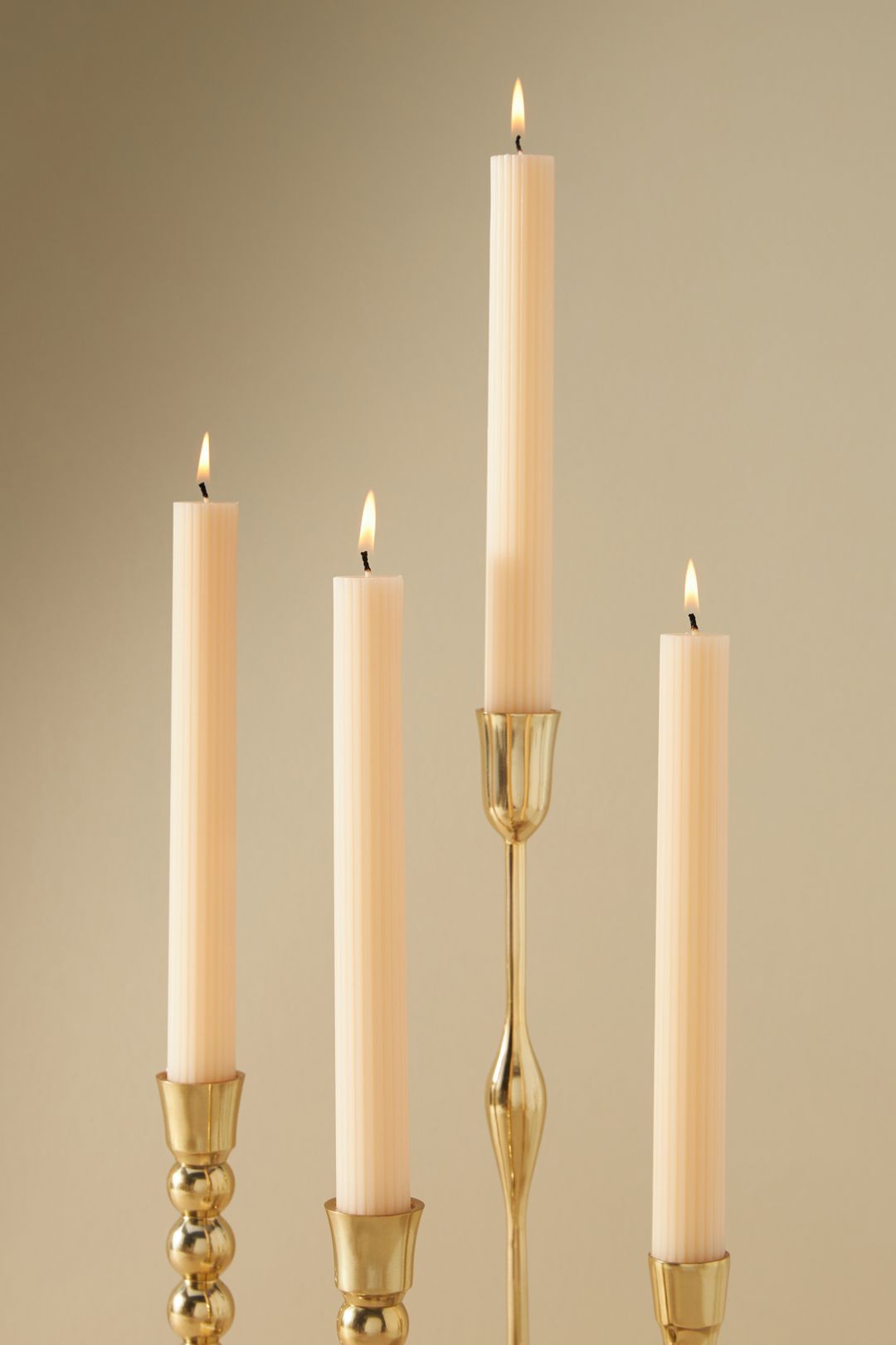Fluted Taper Candles, Set of 4 - Ivory, One Size
