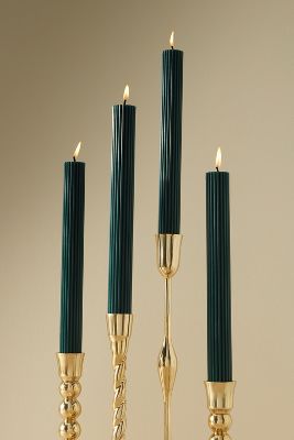 Anthropologie Fluted Taper Candles, Set Of 4 In Green