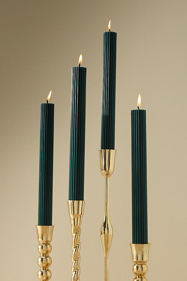 Anthropologie Fluted Taper Candles, Set Of 4 In Green