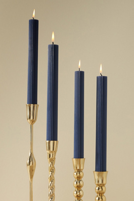 Anthropologie Fluted Taper Candles, Set Of 4 In Blue