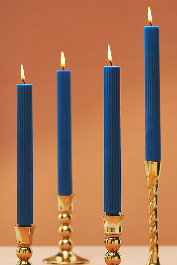 Anthropologie Fluted Taper Candles, Set Of 4 In Blue