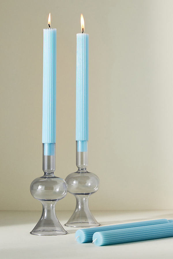 Anthropologie Fluted Taper Candles, Set Of 4 In Blue