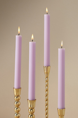 Anthropologie Fluted Taper Candles, Set Of 4 In White