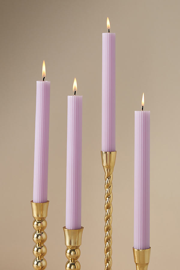 Anthropologie Fluted Taper Candles, Set Of 4 In Purple