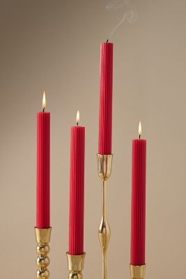 Anthropologie Fluted Taper Candles, Set Of 4 In Red