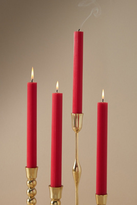 Anthropologie Fluted Taper Candles, Set Of 4 In Red