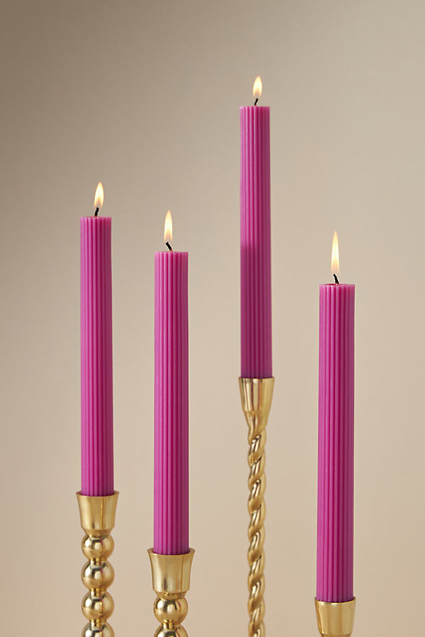 Anthropologie Fluted Taper Candles, Set Of 4 In Pink