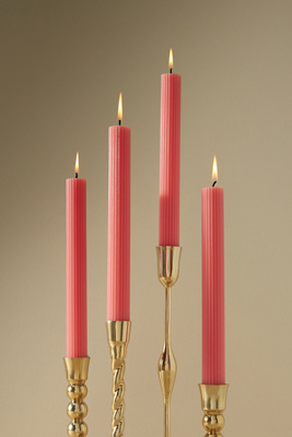 Anthropologie Fluted Taper Candles, Set Of 4 In Orange