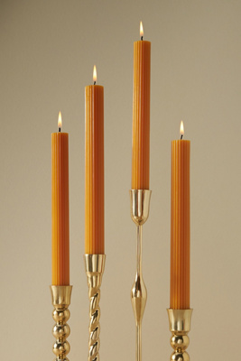 Anthropologie Fluted Taper Candles, Set Of 4 In Yellow