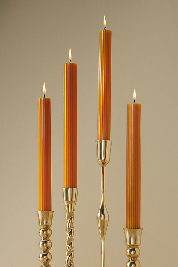 Anthropologie Fluted Taper Candles, Set Of 4 In Yellow