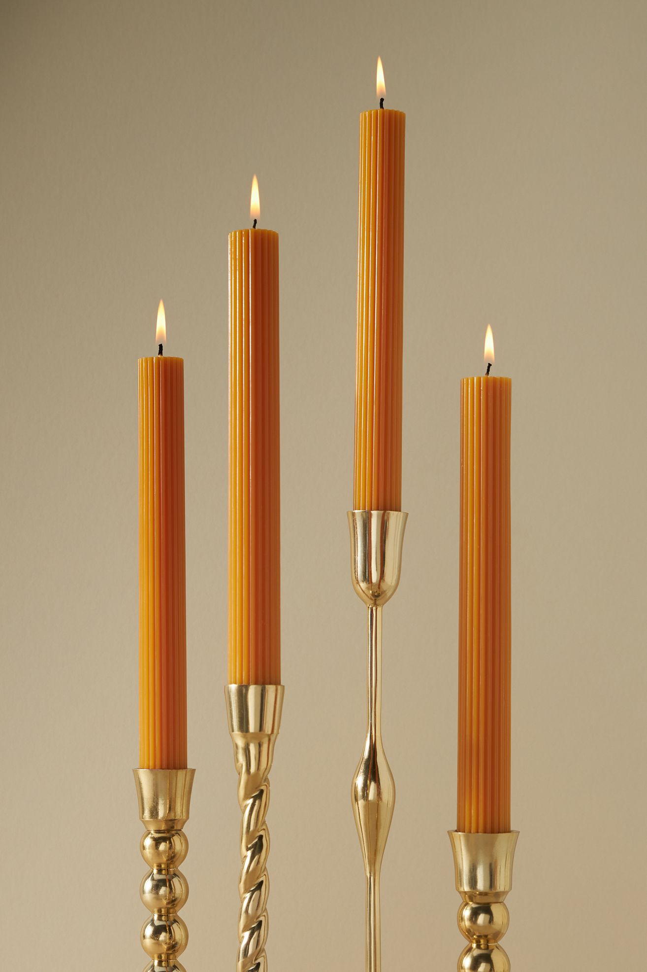 Fluted Taper Candles, Set of 4 - MUSTARD, One Size