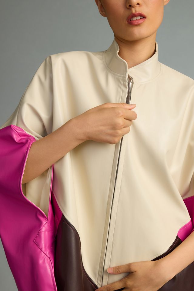 Colorblock Zip-Up Poncho #3