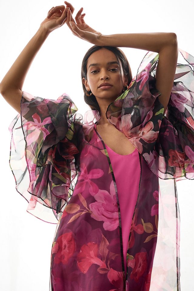 By Anthropologie Sheer Ruffle-Sleeve Kimono #1