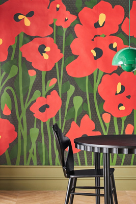 Mitchell Black Poppy Fields Mural In Multi