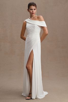 Mac Duggal One-shoulder Ruched Jersey Gown In White