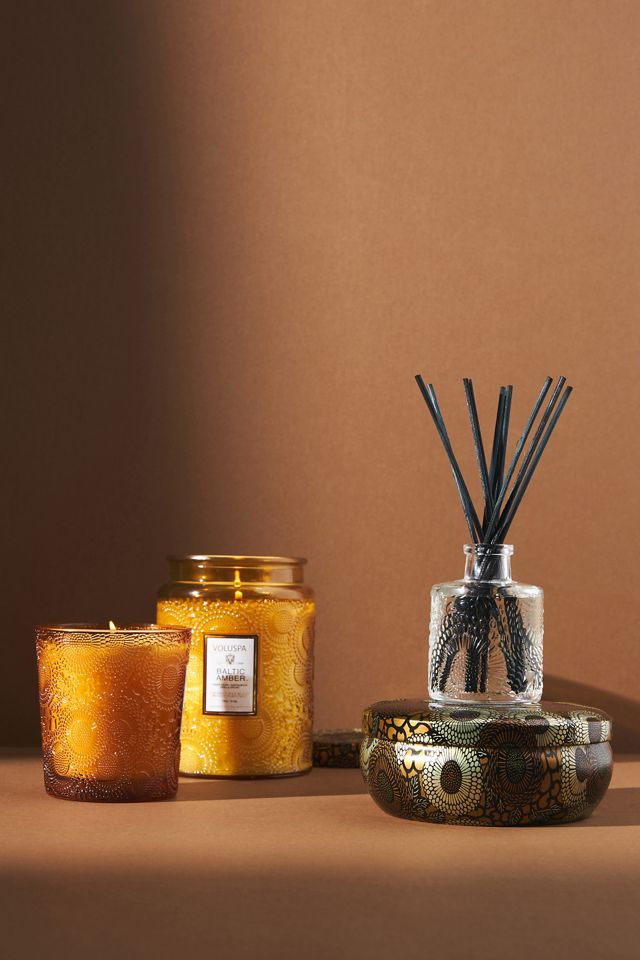 Large Embossed Glass Jar Candle, Baltic Amber - Voluspa @ RoyalDesign