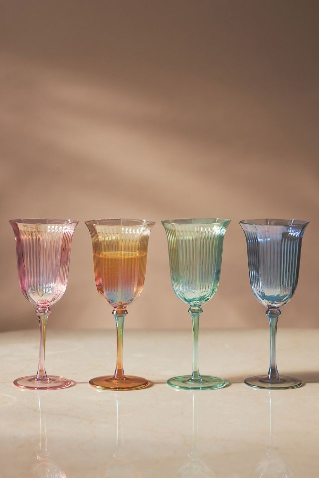 Unique Handcrafted Martini Glasses with Multicolored Twisted Stems,  8-Ounce, Set of 4