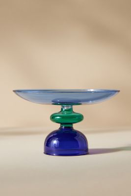 Anthropologie Glass Stemmed Trinket Dish In Blue