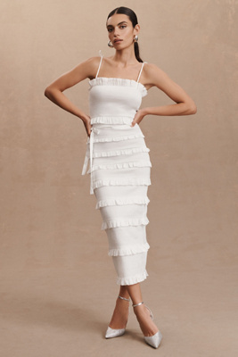 Lily Ruched & Ruffled Stretch Midi Dress