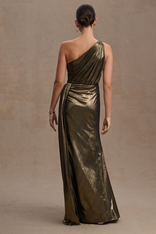Mac Duggal Draped Metallic One-Shoulder Column Gown #2