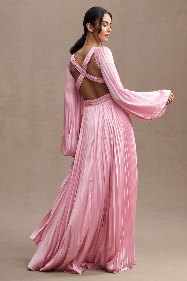 Mac Duggal Pleated Long-Sleeve Cutout A-Line Gown #2