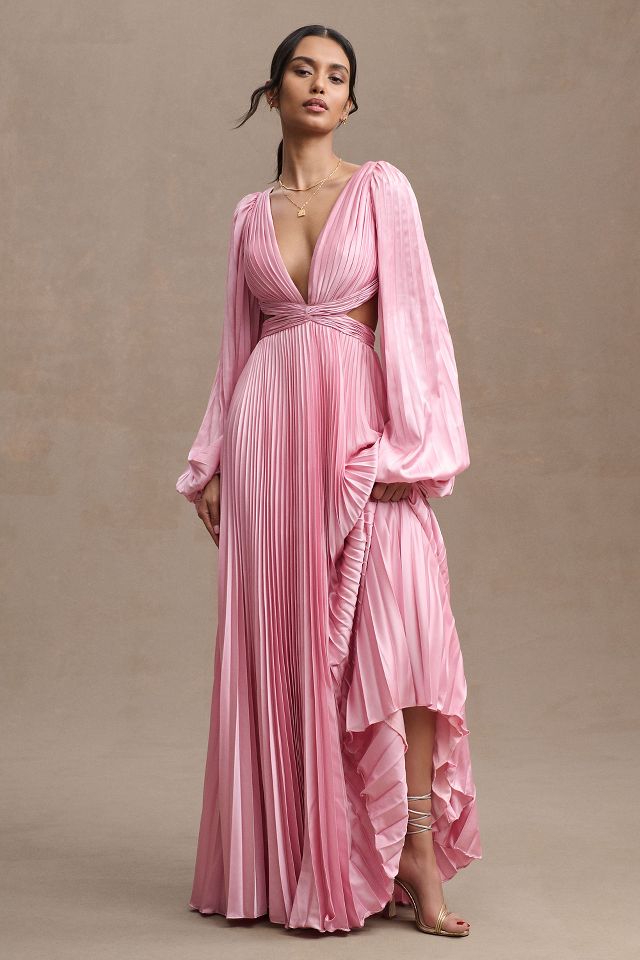 Pink pleated dress with long clearance sleeves