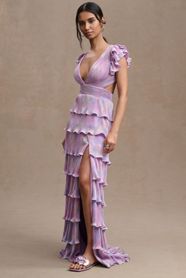 Anthropologie ★ Mac Duggal Organza Pleated Tiered Gown Mac Duggal Organza One-Shoulder Pleated Tiered Gown