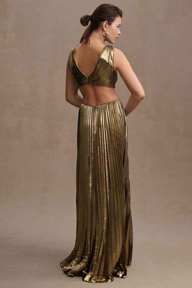 Mac Duggal Pleated Metallic Cutout Column Gown | Anthropologie