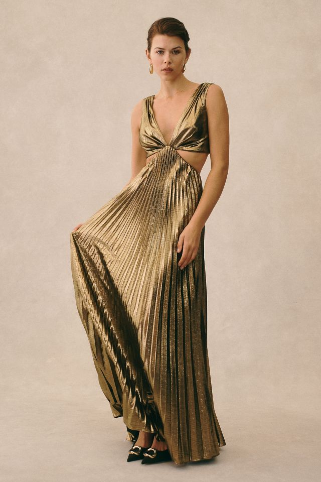 Gold pleated clearance gown