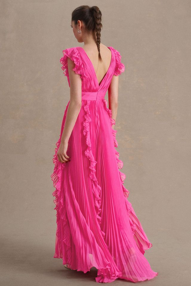 Mac Duggal Pleated Flutter-Sleeve Deep-V Empire-Waist Gown #2