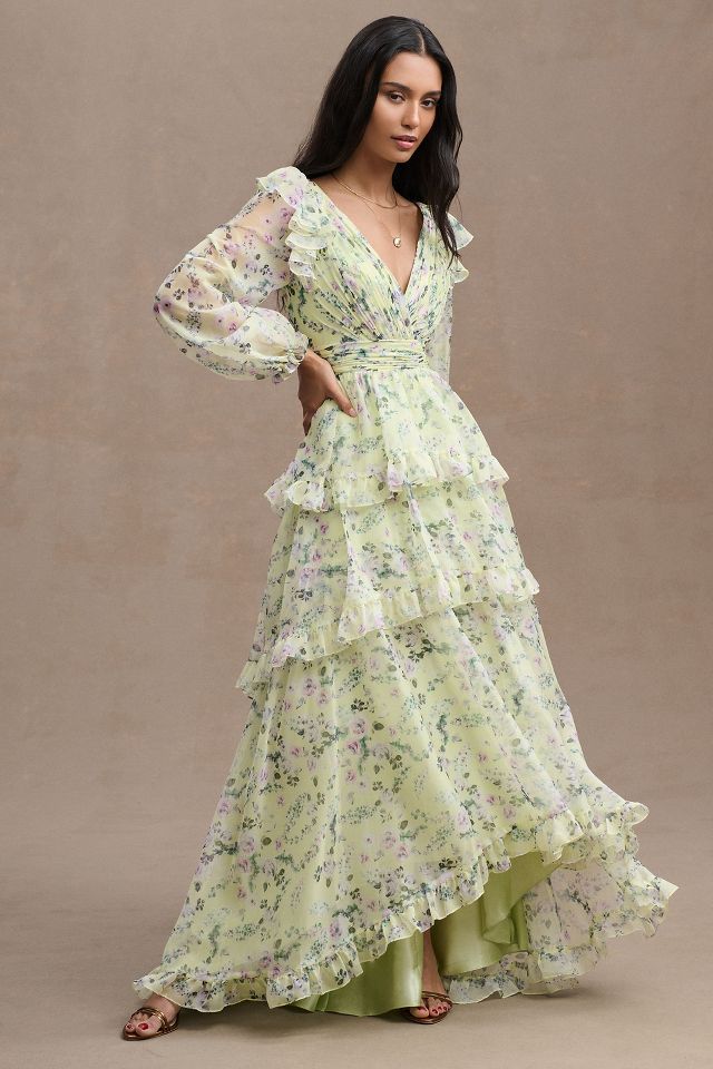 Chiffon long gown with hot sale sleeves