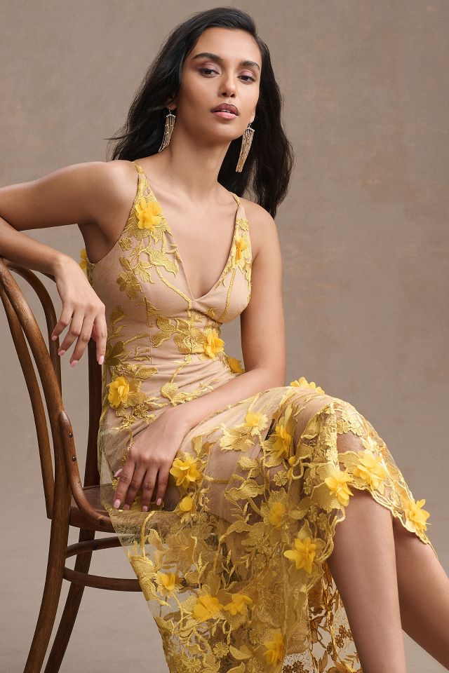 Dress the population shop yellow lace dress