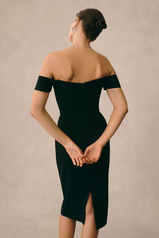Dress The Population Bailey Off-Shoulder Sweetheart Crepe Midi Dress |  Anthropologie