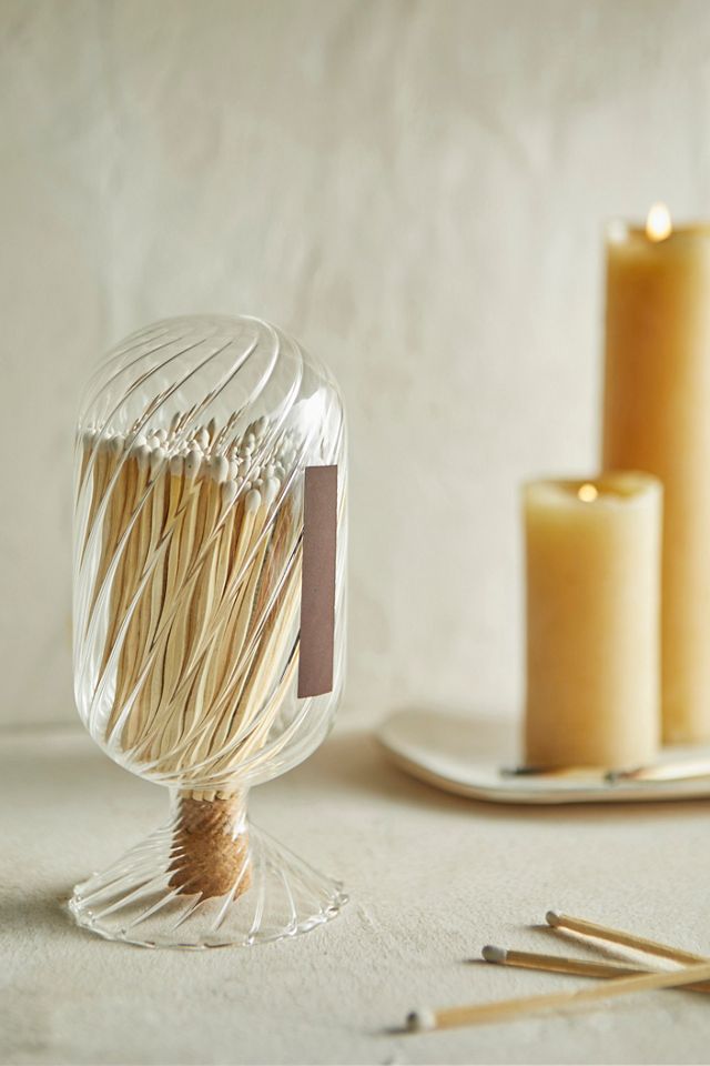 Ridged Glass Cloche with Matches