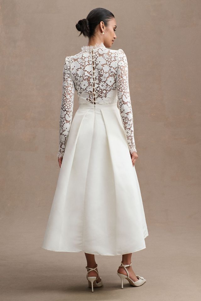 White lace midi dress long sleeve sale