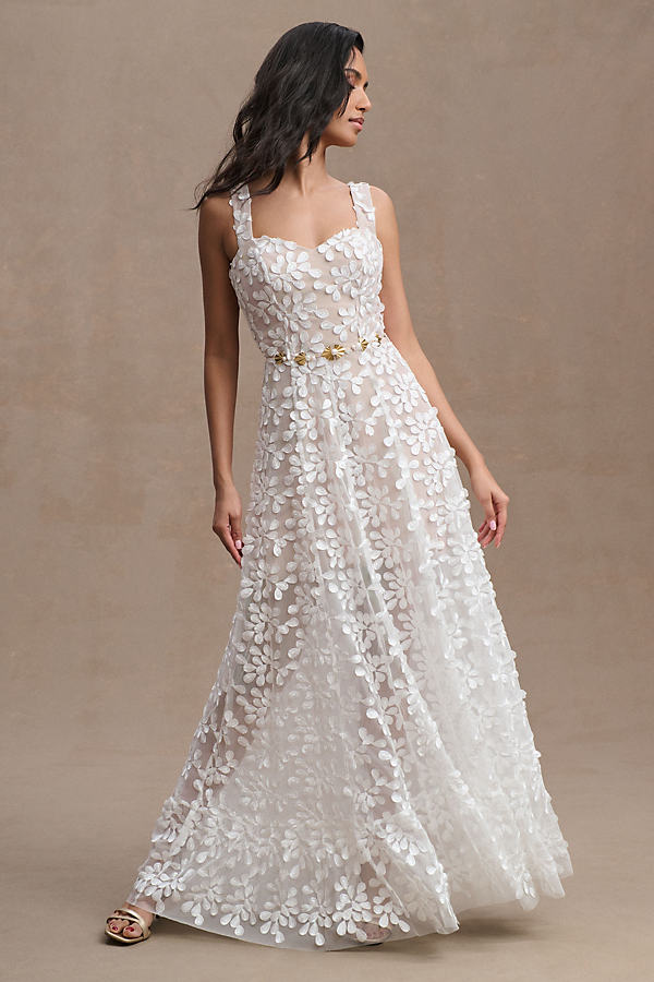 Shop Dress The Population Anabel Sweetheart Embroidered Gown In White