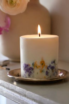 Terrain Pressed Wildflower Pillar Candle In White