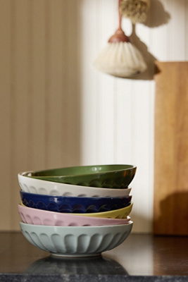 ANTHROPOLOGIE THE LATTE STONEWARE PASTA BOWLS, ASSORTED SET OF 6: AMELIE EDITION 
